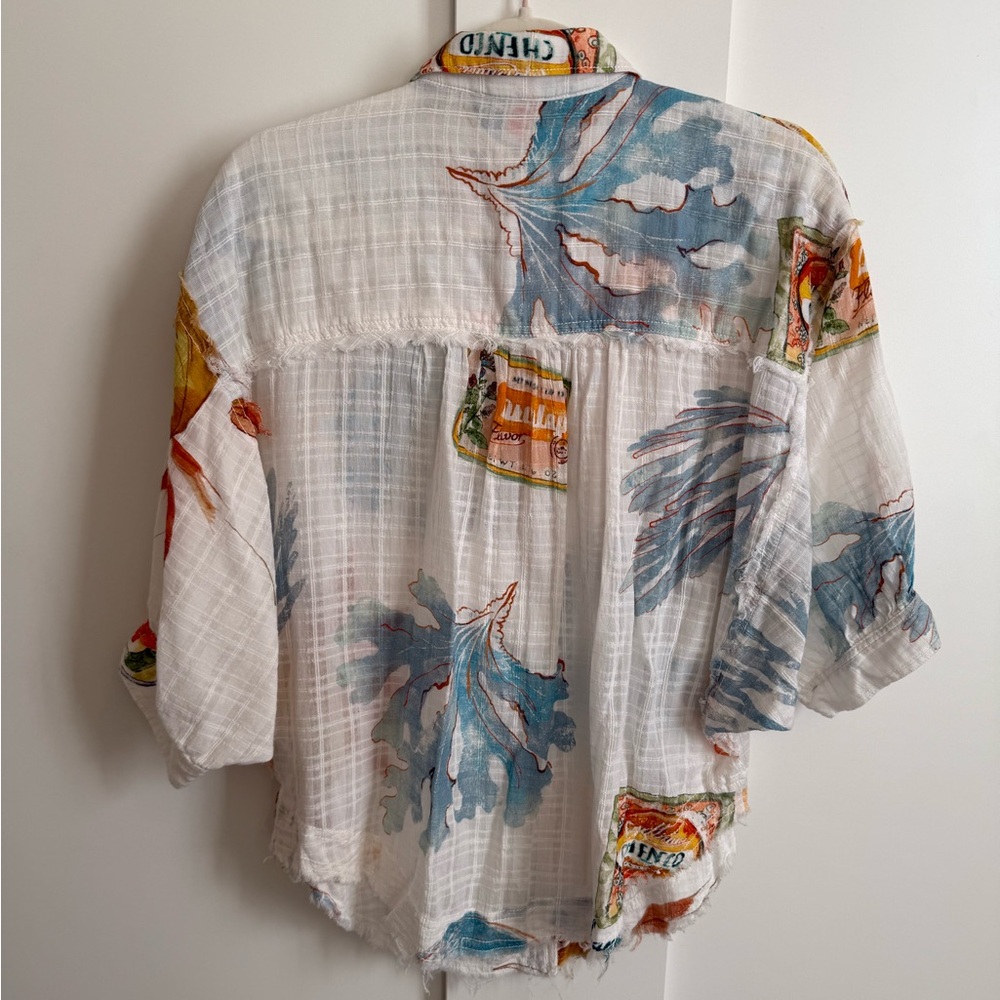 Anthropologie Pilcro Batwing Button Front Top Tropical Print Breezy Gauzy Shirt - Picture 6 of 9